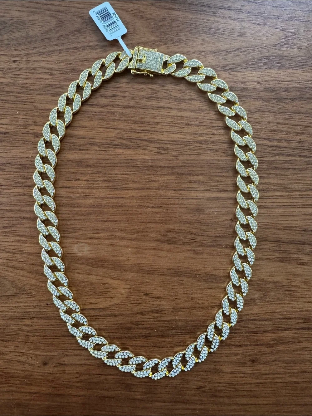 Men’s Gold Cubic Zirconia Pave Cuban Link Necklace 22” With Velvet Dust Bag